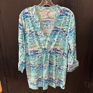 Lilly Pulitzer Aqua and Lime Patterned Top